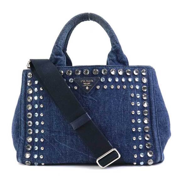 Prada Handbags - Prada 2way Handbag Crossbody Canapa Denim Blue Silver